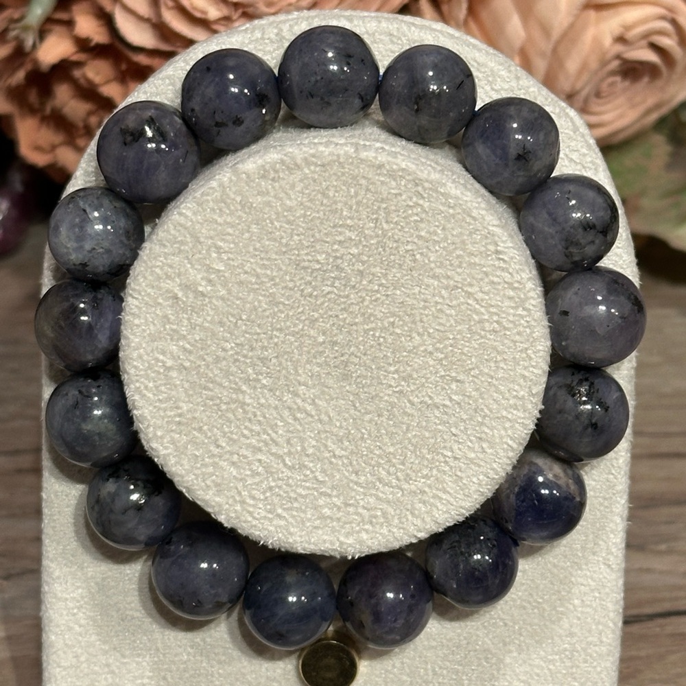 Blue Tourmalinated Quartz Bracelet 12mm Size 6.75